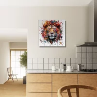 Peinture portrait d’un lion couleurs rouge orangé peinture portrait d'un lion couleurs rouge orangé