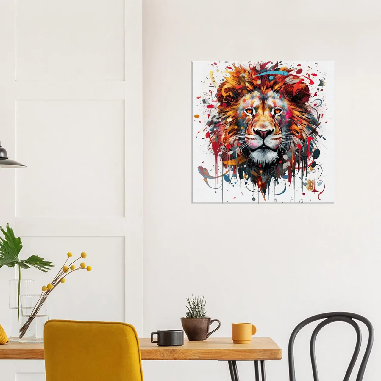 Peinture portrait d’un lion couleurs rouge orangé peinture portrait d'un lion couleurs rouge orangé