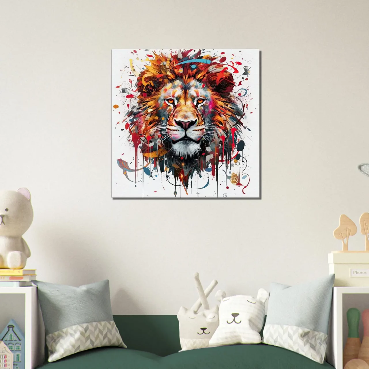 Peinture portrait d’un lion couleurs rouge orangé peinture portrait d'un lion couleurs rouge orangé