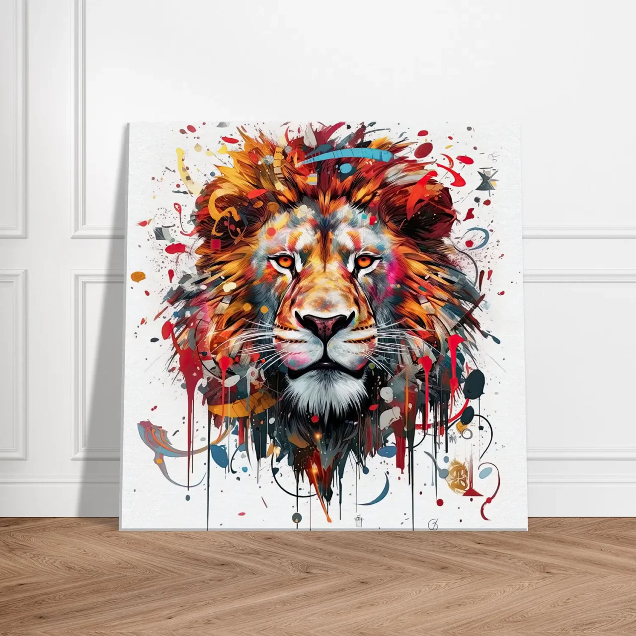 Peinture portrait d’un lion couleurs rouge orangé peinture portrait d'un lion couleurs rouge orangé