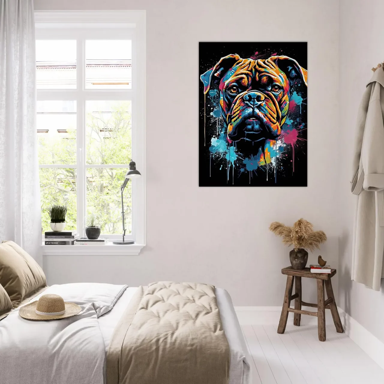 portrait d'un chien boxer style peinture graffiti