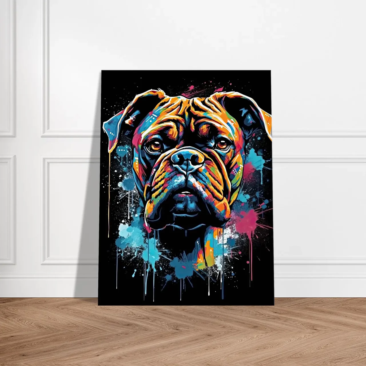 portrait d'un chien boxer style peinture graffiti