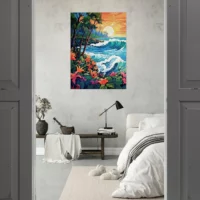 scene tropical coucher de soleil art nouveau