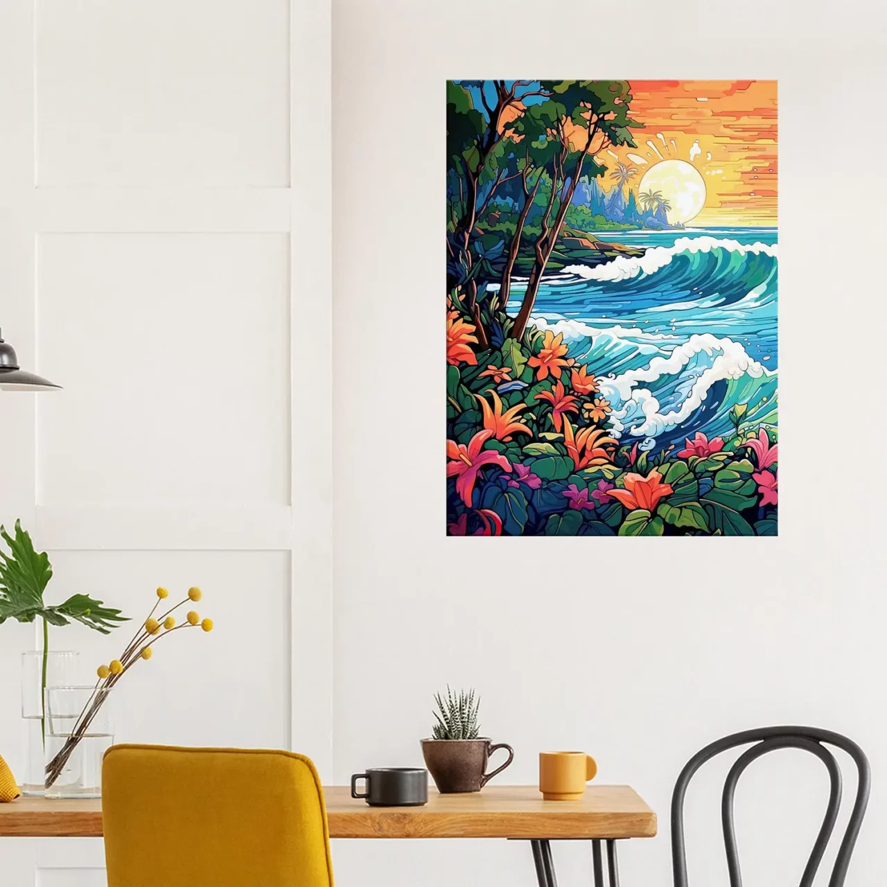 scene tropical coucher de soleil art nouveau