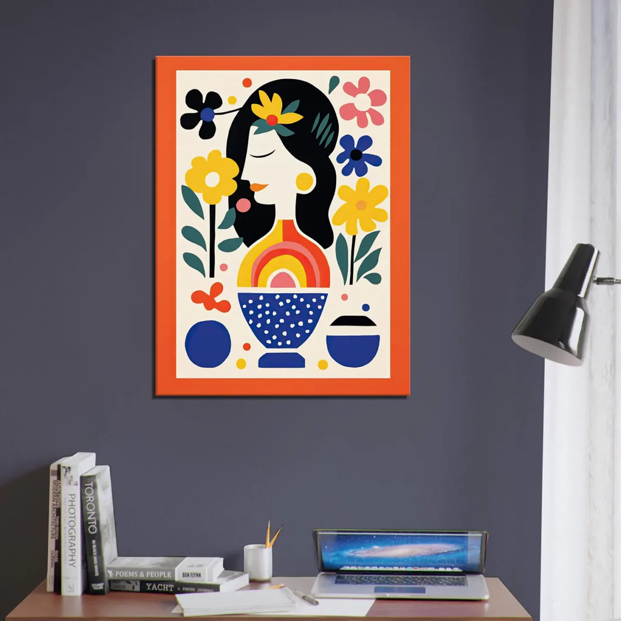 tableau style matisse femme et fleurs