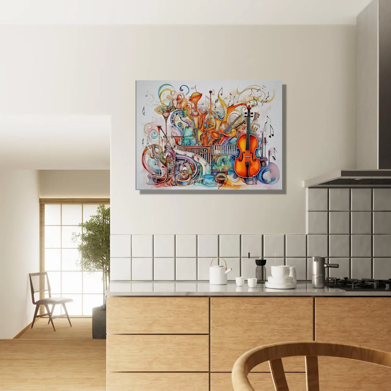 cadre art abstrait instruments de musique