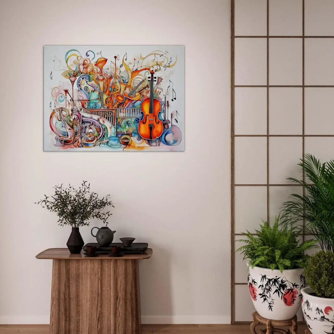 cadre art abstrait instruments de musique