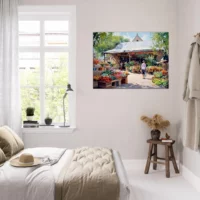 aquarelle marché estival rural