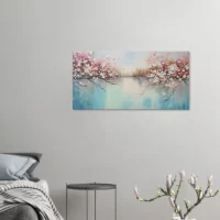 arbres fleuris sur lac paisible