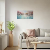 arbres fleuris sur lac paisible