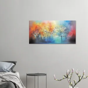 Art abstrait forêt brumeuse colorée