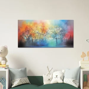 Art abstrait forêt brumeuse colorée