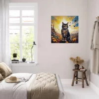 chat mignon, fleurs jaunes et papillons