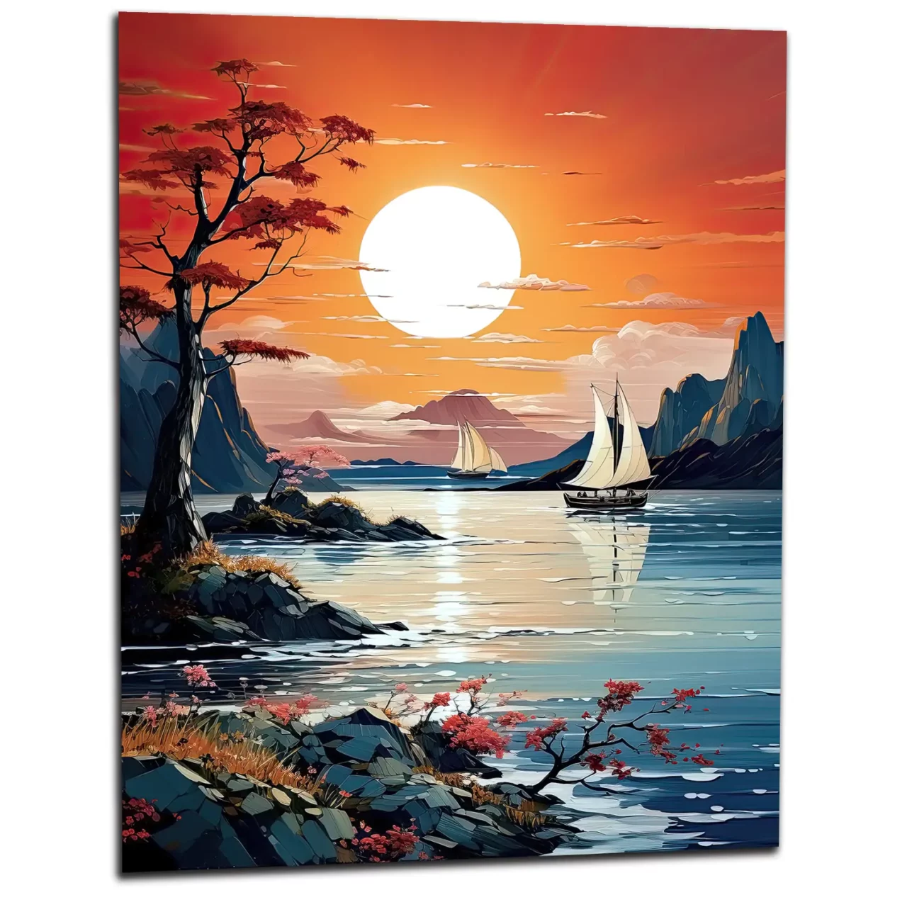 Tableau Coucher de soleil sur voiliers en Asie coucher de soleil sur voiliers en asie