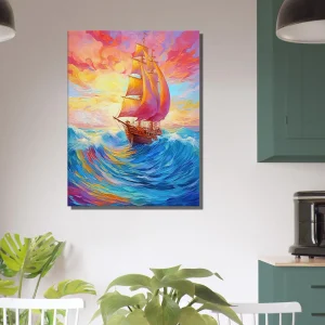 Peinture Couleurs de feu pour bateau sur l'océan