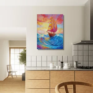 Peinture Couleurs de feu pour bateau sur l'océan