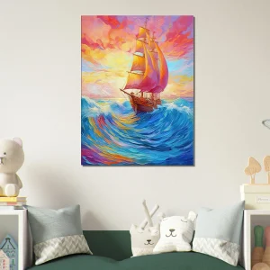 Peinture Couleurs de feu pour bateau sur l'océan