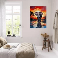 elephant dans la savane au coucher du soleil