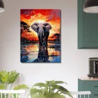 elephant dans la savane au coucher du soleil