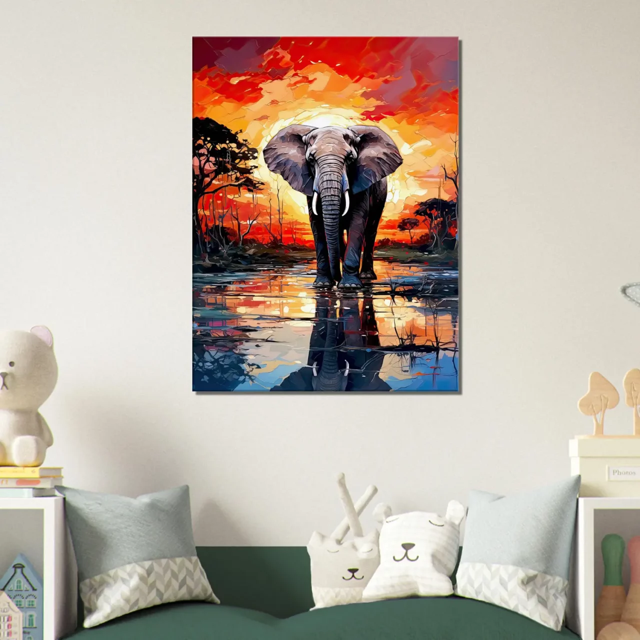 elephant dans la savane au coucher du soleil