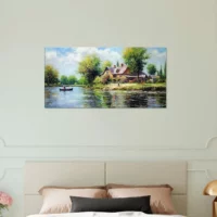 Peinture Paysage de campagne style Camille Pissarro paysage lac et maison de campagne camille pissaro