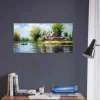 Peinture Paysage de campagne style Camille Pissarro paysage lac et maison de campagne camille pissaro