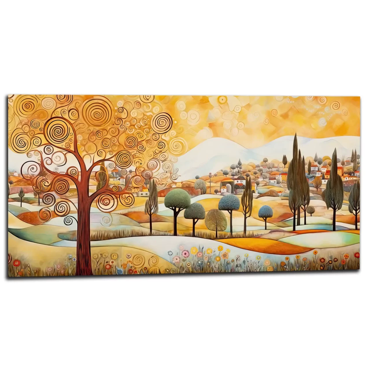 Paysage rural plaines et villages style Gustave Klimt paysage rural plaines et villages style gustave klimt