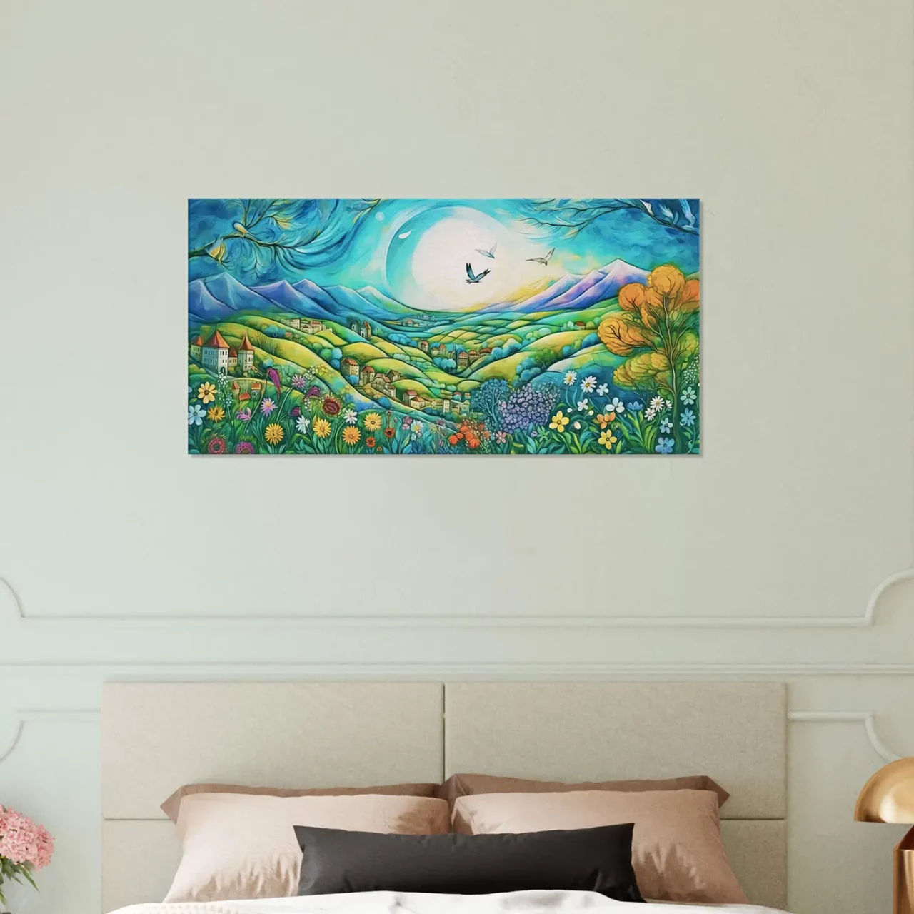 Tableau Paysage Vert et Bleu style Chagall paysage vert et bleu style chagall