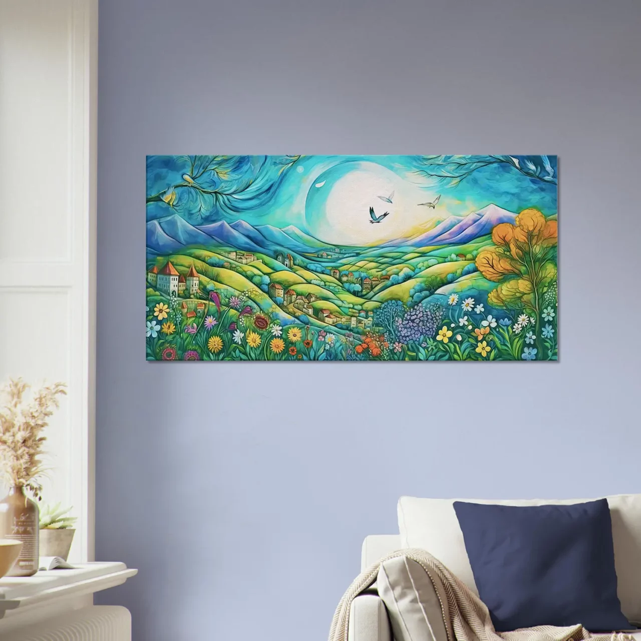 Tableau Paysage Vert et Bleu style Chagall paysage vert et bleu style chagall