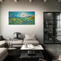 Tableau Paysage Vert et Bleu style Chagall paysage vert et bleu style chagall