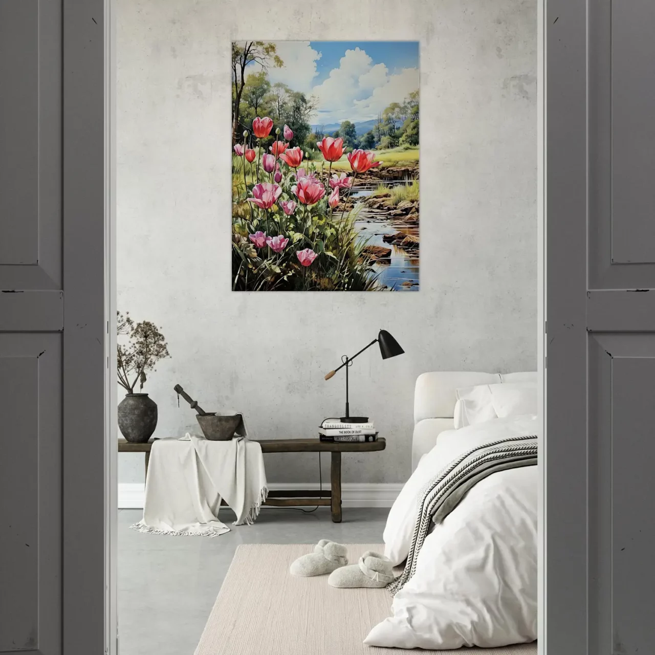 tulipes et paysage des champs