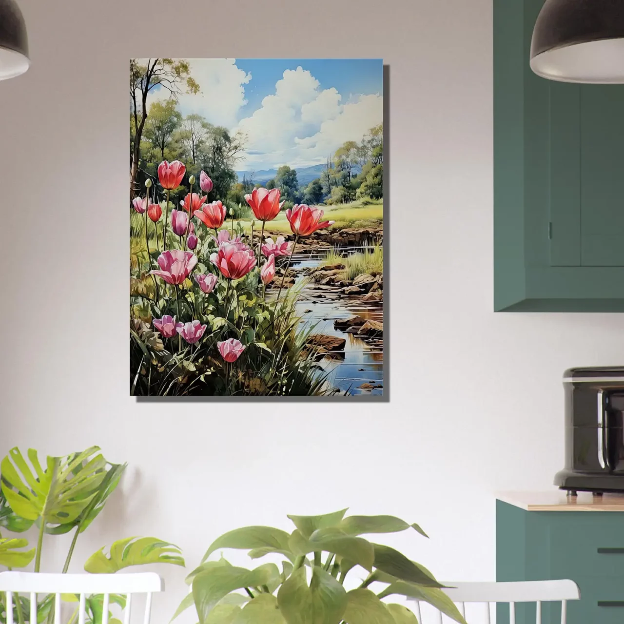 tulipes et paysage des champs