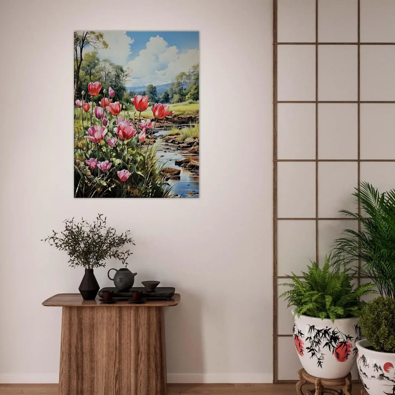 tulipes et paysage des champs