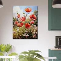 Tableau Tulipes rouges et fleurs sauvages tulipes rouges sauvages