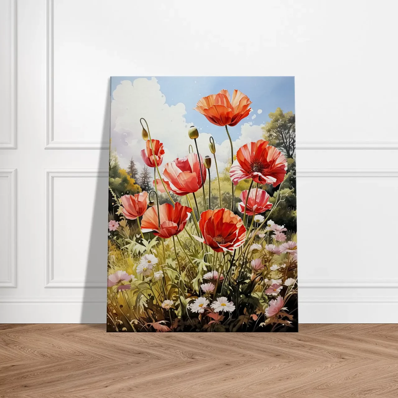 Tableau Tulipes rouges et fleurs sauvages tulipes rouges sauvages