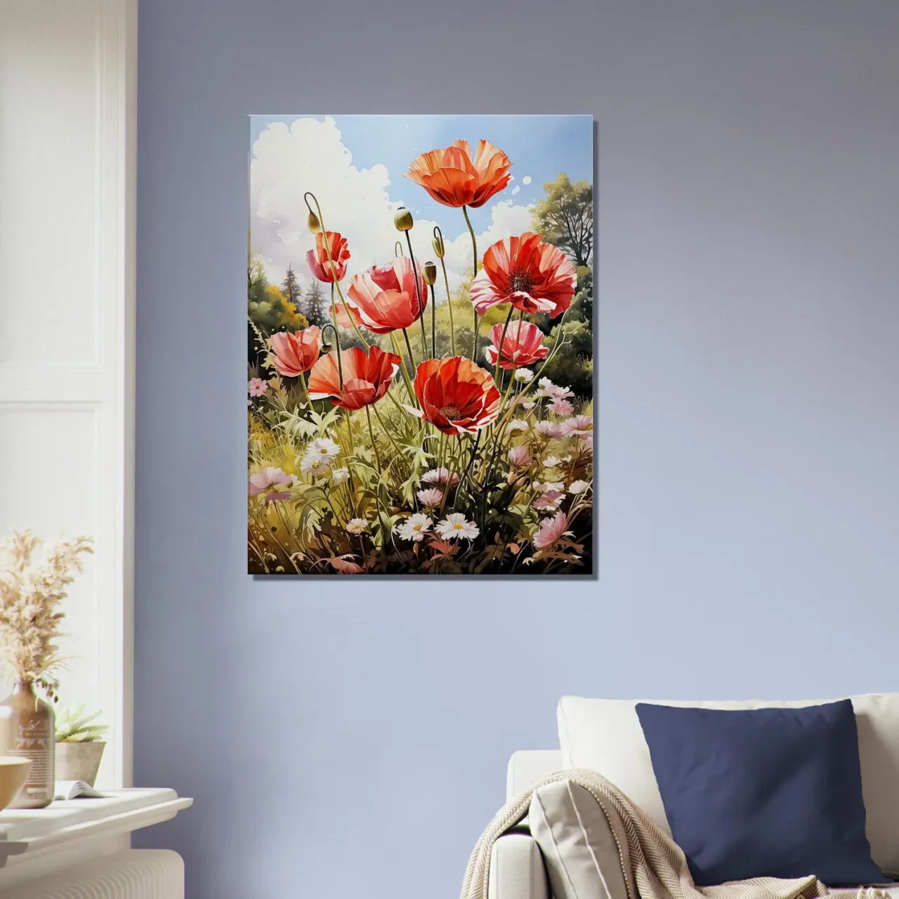 Tableau Tulipes rouges et fleurs sauvages tulipes rouges sauvages