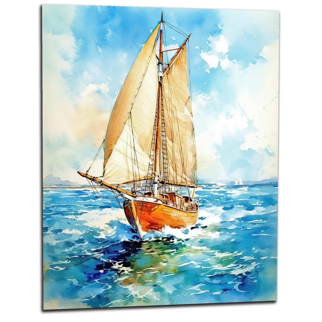 vieux voilier sur l'ocean aquarelle