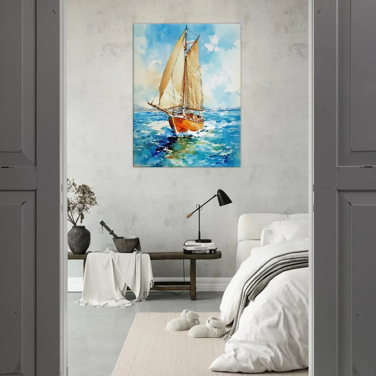 vieux voilier sur l'ocean aquarelle