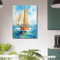 vieux voilier sur l'ocean aquarelle