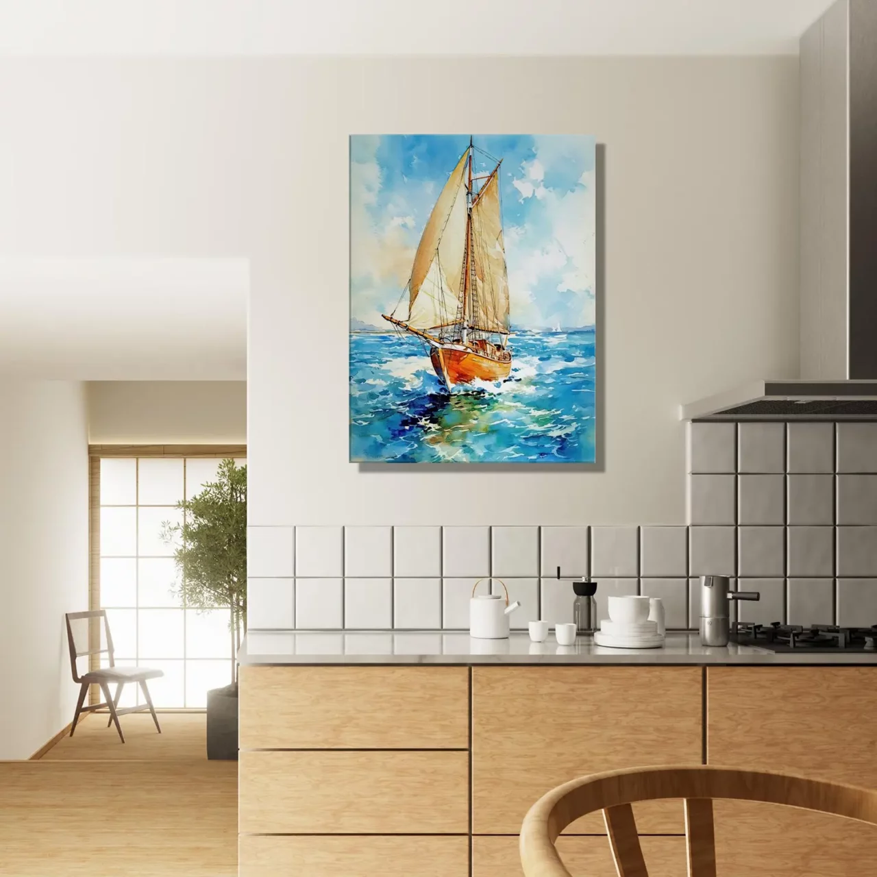vieux voilier sur l'ocean aquarelle