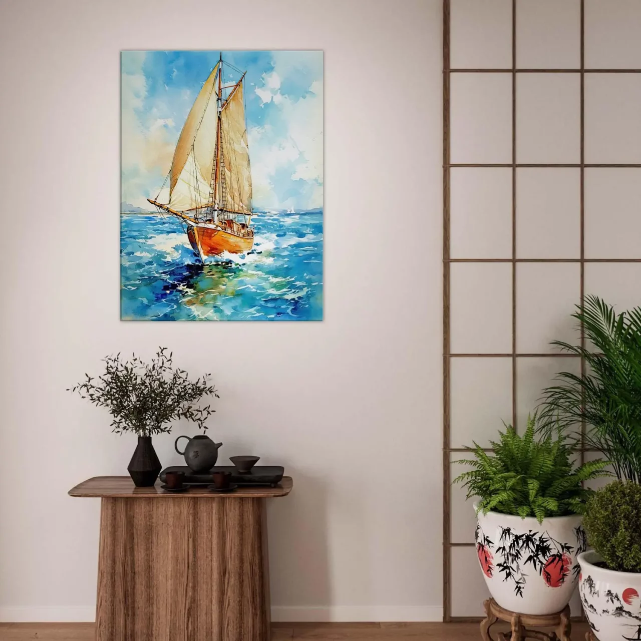 vieux voilier sur l'ocean aquarelle