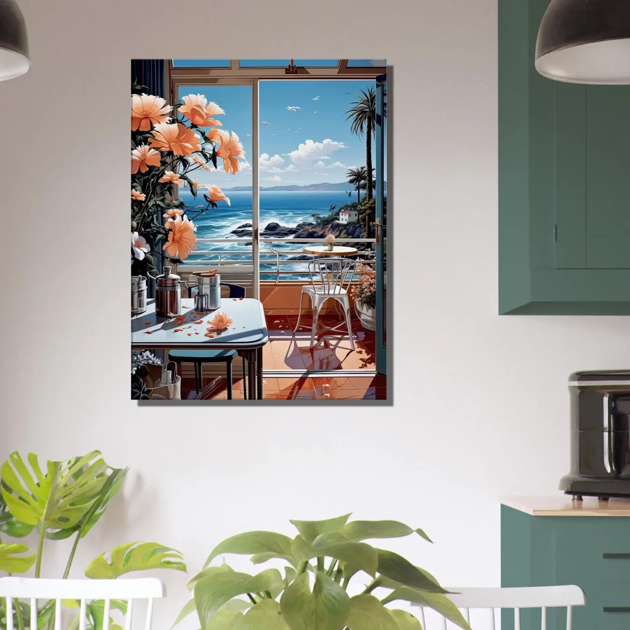 Cadre Vue sur mer depuis cuisine pastel vue sur mer depuis cuisine pastel