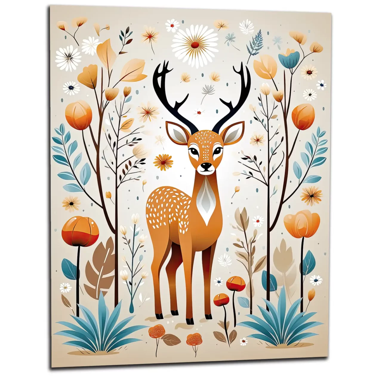 art boho chevreuil fleurs et plantes