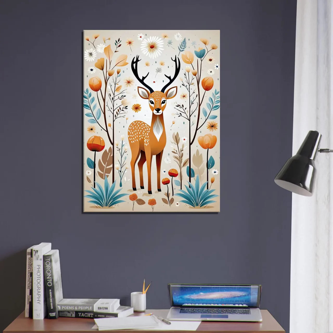 art boho chevreuil fleurs et plantes