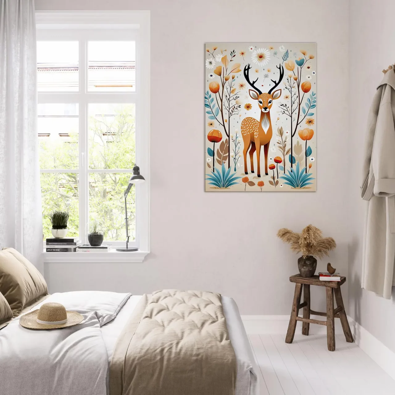 art boho chevreuil fleurs et plantes