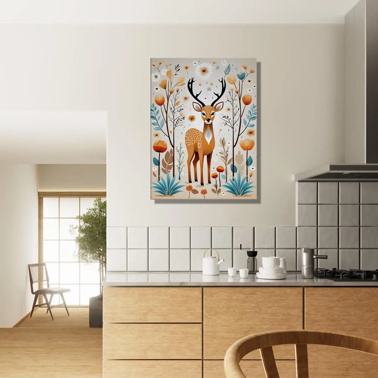 art boho chevreuil fleurs et plantes