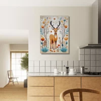 art boho chevreuil fleurs et plantes