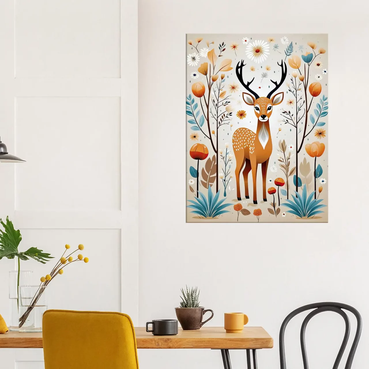 art boho chevreuil fleurs et plantes