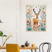 art boho chevreuil fleurs et plantes