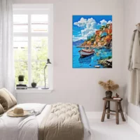 bateau sur les berges du village d'assos, grèce